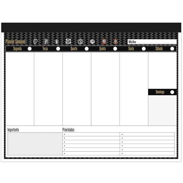 Planner de Mesa Semanal, 60 folhas, Corinthians, 2515107, Spiral Sccp - PT 1 UN