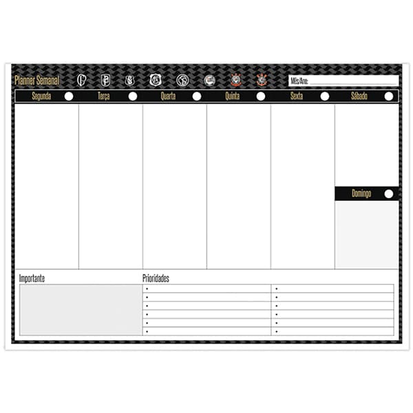 Planner de Mesa Semanal, 60 folhas, Corinthians, 2515107, Spiral Sccp - PT 1 UN