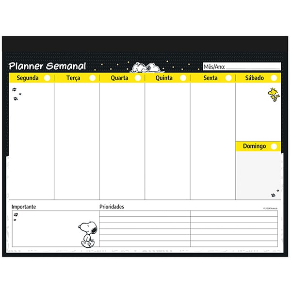 Planner de Mesa Semanal, 60 folhas, Snoopy, 2515145, Spiral Sno - PT 1 UN