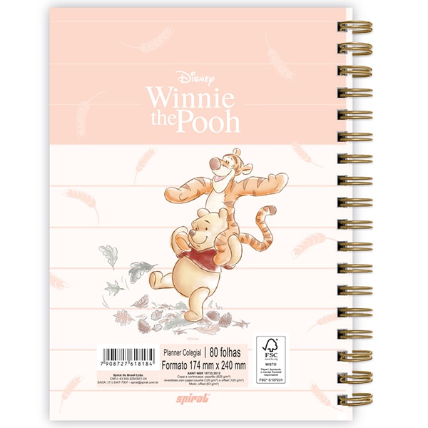 Planner Colegial 2025, Ursinho Pooh, 80 folhas, com espiral, 2518184, Spiral Pooh - PT 1 UN