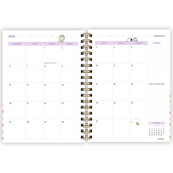 Planner Colegial 2025, Snoopy, 80 folhas, com espiral, 2518191, Spiral Sno - PT 1 UN