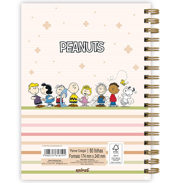 Planner Colegial 2025, Snoopy, 80 folhas, com espiral, 2518191, Spiral Sno - PT 1 UN