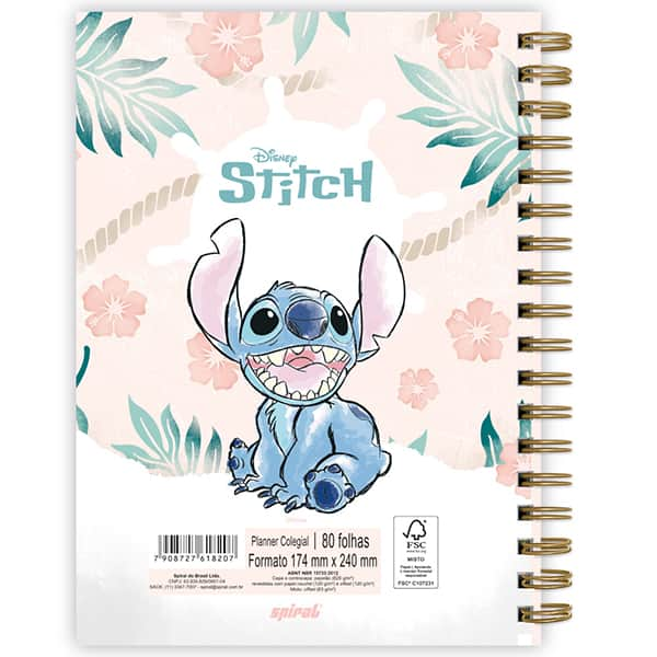 Planner Colegial 2025, Stitch, 80 folhas, com espiral, 2518207, Spiral Ds - PT 1 UN