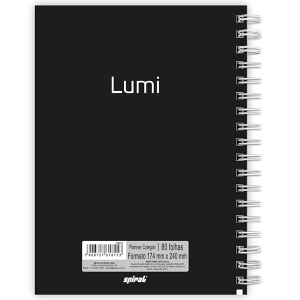 Planner Colegial 2025, Lumi Preto, 80 folhas, com espiral, 2518153, Spiral Lumi - PT 1 UN