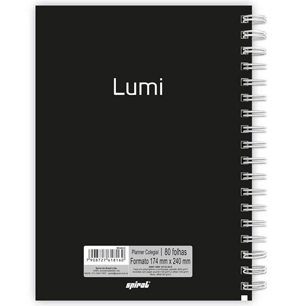 Planner Colegial 2025, Lumi Branco, 80 folhas, com espiral, 2518160, Spiral Lumi - PT 1 UN