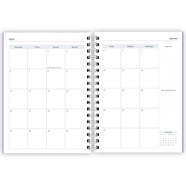 Planner 2025 Colegial Soothing Lilás Pastel, com 80 folhas Spiral - PT 1 UN