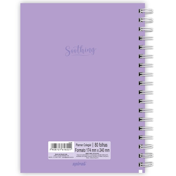 Planner 2025 Colegial Soothing Lilás Pastel, com 80 folhas Spiral - PT 1 UN