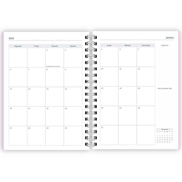 Planner 2025 Colegial Soothing Rosa Pastel, com 80 folhas Spiral - PT 1 UN