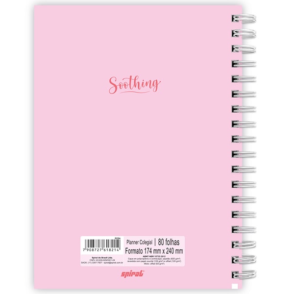 Planner 2025 Colegial Soothing Rosa Pastel, com 80 folhas Spiral - PT 1 UN