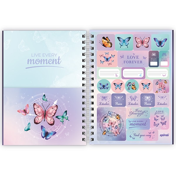 Planner Colegial 2025, Flutter, 80 folhas, com espiral, 2518139, Spiral Flu - PT 1 UN