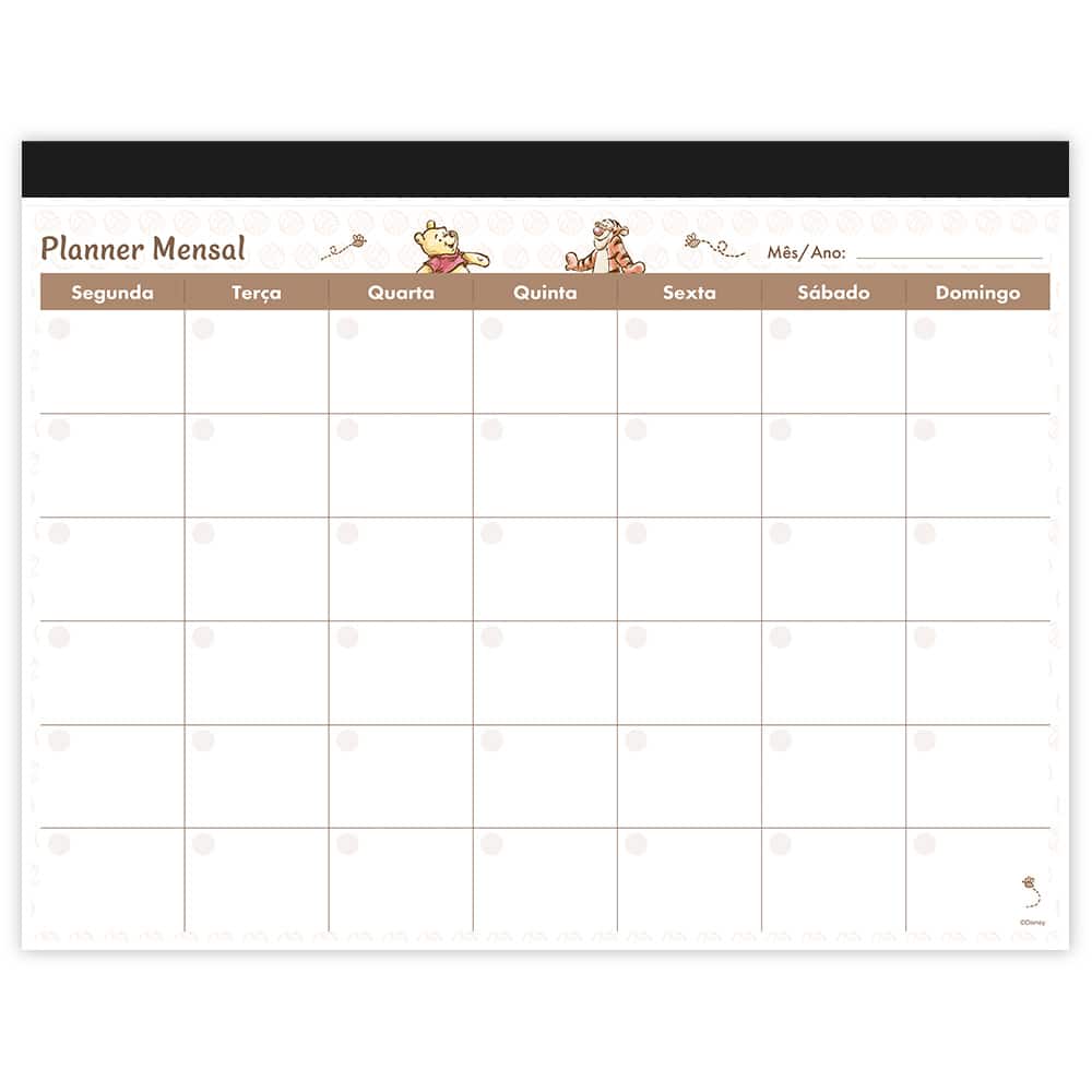 Planner Mensal Ursinho Pooh, 24 folhas, 280mm x 214mm, 2751266, Spiral Pooh - PT 1 UN