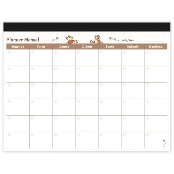 Planner Mensal Ursinho Pooh, 24 folhas, 280mm x 214mm, 2751266, Spiral Pooh - PT 1 UN