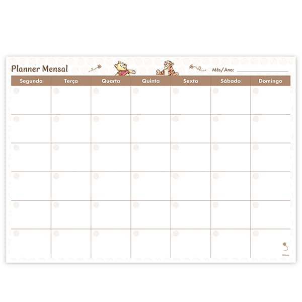 Planner Mensal Ursinho Pooh, 24 folhas, 280mm x 214mm, 2751266, Spiral Pooh - PT 1 UN