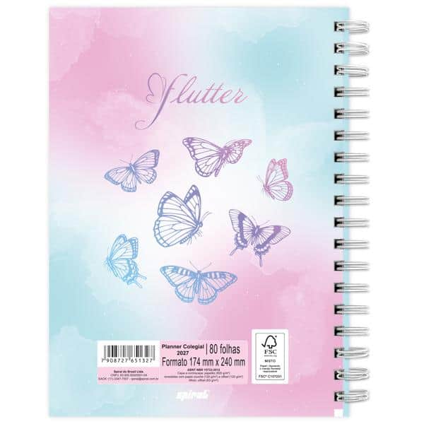 Planner Colegial 2027 Flutter, 80 Folhas, Capa Dura, 2751327, Spiral Flu - PT 1 UN Planner Colegial 2027 Flutter, 80 Folhas, Capa Dura, 2751327, Spiral Flu - PT 1 UN