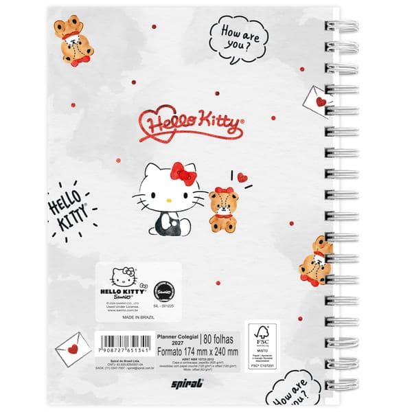 Planner Colegial 2027 Hello Kitty, 80 Folhas, Capa Dura, 2751341, Spiral Hki - PT 1 UN Planner Colegial 2027 Hello Kitty, 80 Folhas, Capa Dura, 2751341, Spiral Hki - PT 1 UN