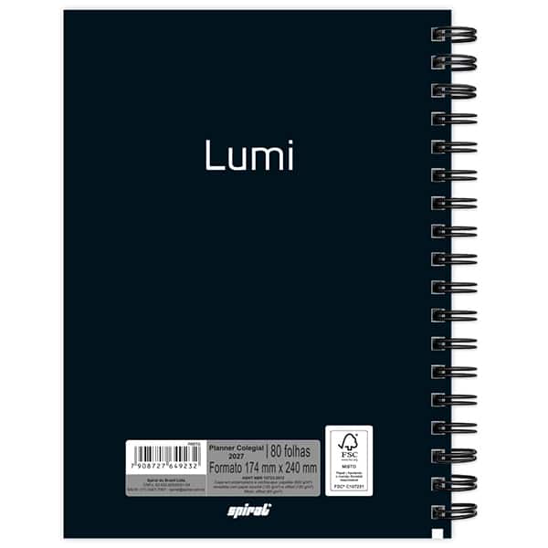 Planner Colegial 2026, Lumi, Preto, 80 Folhas, Capa de polipropileno, 2749232, Spiral Lumi - PT 1 UN Planner Colegial 2026, Lumi, Preto, 80 Folhas, Capa de polipropileno, 2749232, Spiral Lumi - PT 1 UN