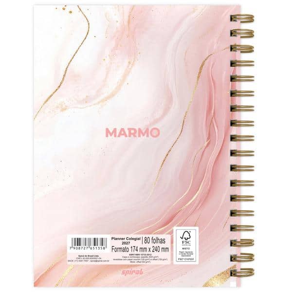 Planner Colegial 2027 Marmo, Rosa, 80 Folhas, Capa Dura, 2751358, Spiral Mrm - PT 1 UN Planner Colegial 2027 Marmo, Rosa, 80 Folhas, Capa Dura, 2751358, Spiral Mrm - PT 1 UN