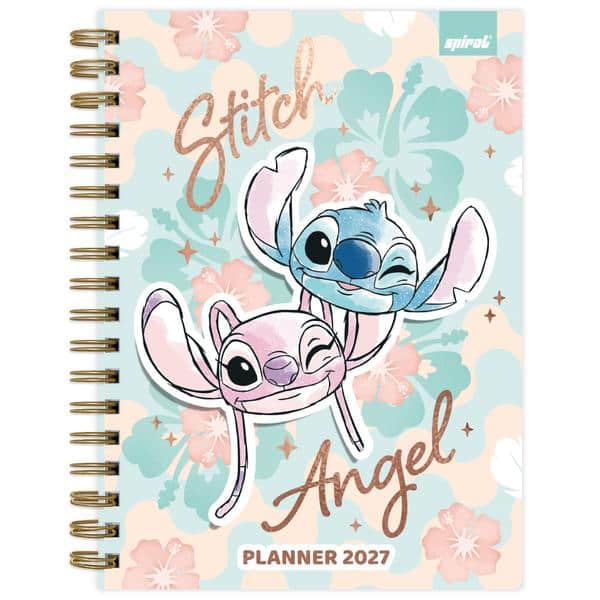 Planner Colegial 2027 Stitch e Angel, 80 Folhas, Capa Dura, 2751389, Spiral Ds - PT 1 UN