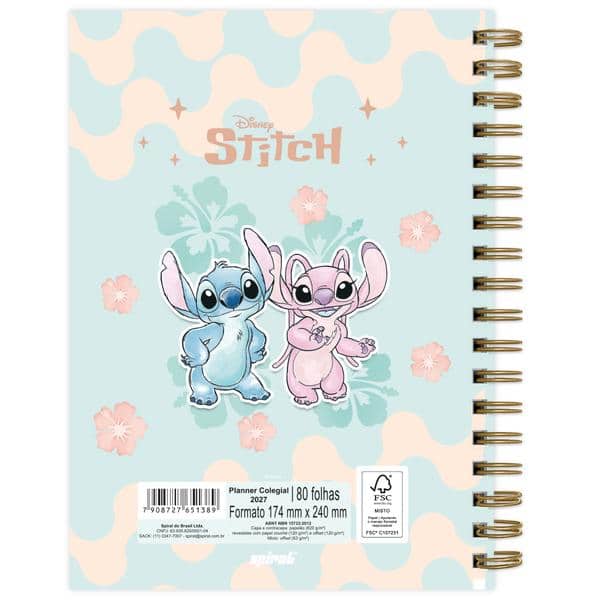 Planner Colegial 2027 Stitch e Angel, 80 Folhas, Capa Dura, 2751389, Spiral Ds - PT 1 UN