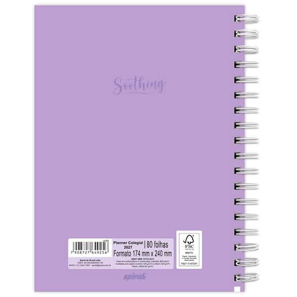 Planner Colegial 2026, Soothing, Lilás, 80 Folhas, Capa de polipropileno com serigrafia, 2749256, Spiral Soot - PT 1 UN