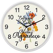 Relógio de Parede 26cm, Flores, Branco, 660134021, Herweg - CX 1 UN Relógio de Parede 26cm, Flores, Branco, 660134021, Herweg - CX 1 UN