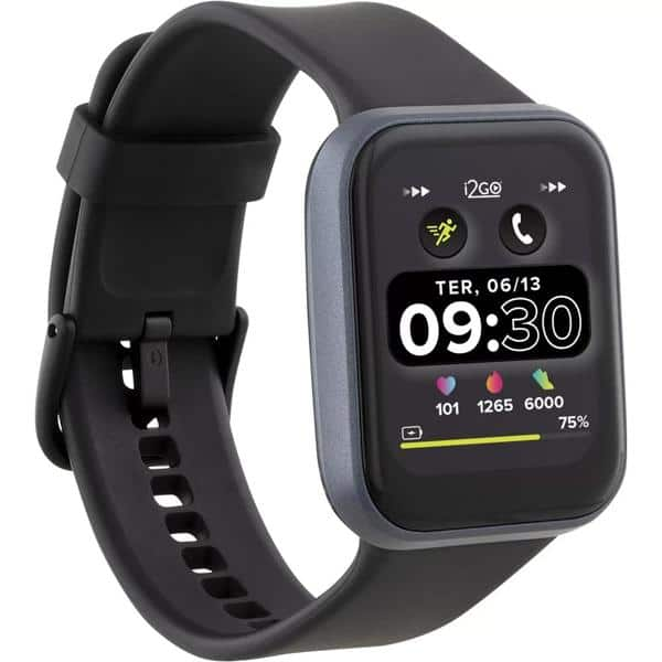 Smartwatch Track GO, Alexa Integrada, Tela 1,69", Proteção IP68, Bluetooth, Preto, I2Go - CX 1 UN