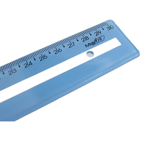Régua em poliestireno 30cm, com guia de leitura, Azul, 10270141, Maxcril - PT 1 UN
