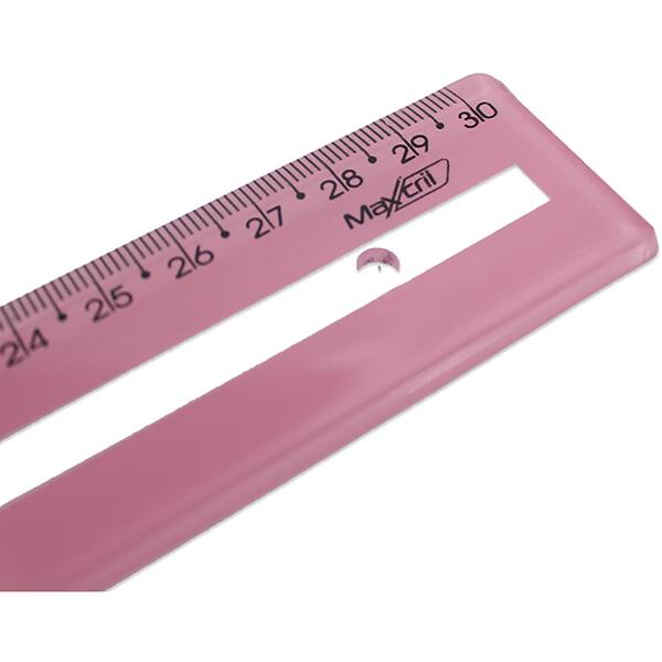 Régua em poliestireno 30cm, com guia de leitura, Rosa, 10270142, Maxcril - PT 1 UN