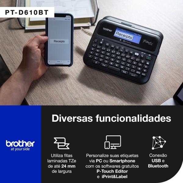 Rotulador eletrônico portátil, Preto, Bluetooth, PTD610BT, Brother - CX 1 UN