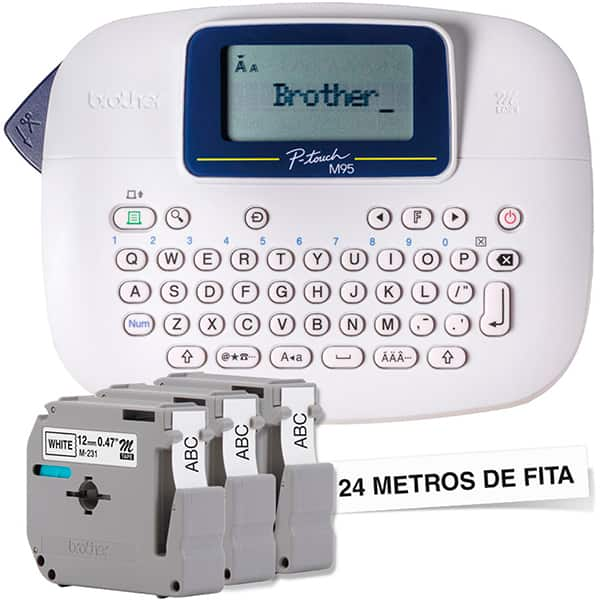 Rotulador Eletrônico Portátil com 3 fitas, Branco, PTM95WTBP, Brother - CX 1 UN