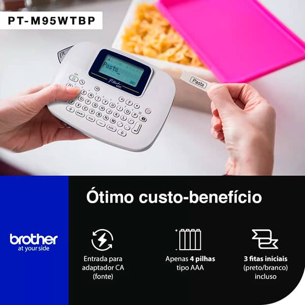 Rotulador Eletrônico Portátil com 3 fitas, Branco, PTM95WTBP, Brother - CX 1 UN