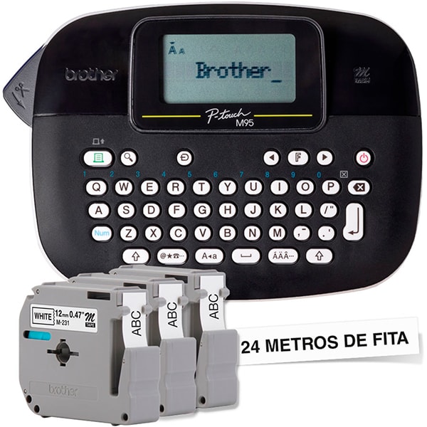 Rotulador eletrônico portátil com 3 fitas, Preto, PTM95BKBP, Brother - CX 1 UN