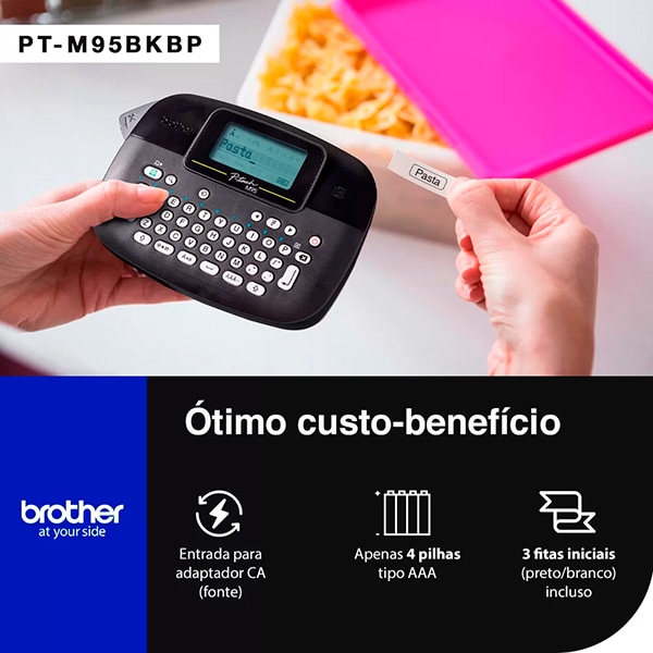 Rotulador eletrônico portátil com 3 fitas, Preto, PTM95BKBP, Brother - CX 1 UN