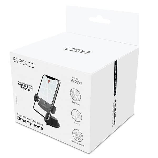 Suporte veicular para Smartphone, fixação na ventilação e no vidro, 6701, Ergo CX 1 UN Suporte veicular para Smartphone, fixação na ventilação e no vidro, 6701, Ergo CX 1 UN