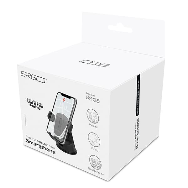 Suporte veicular para Smartphone, fixação no painel, vidro e saída de ar, 6905, Ergo CX 1 UN