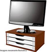 Suporte para monitor com 3 gavetas, tabaco e branco, 3345, Souza & Cia - CX 1 UN Suporte para monitor com 3 gavetas, tabaco e branco, 3345, Souza & Cia - CX 1 UN