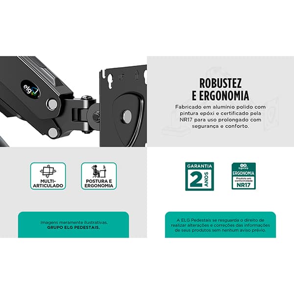 Suporte para monitor articulado com pistão a gás, 17 a 35", F80N, Elg - CX 1 UN