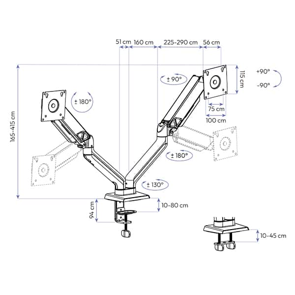 Suporte para Monitor Articulado Duplo para monitores de 17 a 32 polegadas, Axion, Preto, 141, Elements - CX 1 UN Suporte para Monitor Articulado Duplo para monitores de 17 a 32 polegadas, Axion, Preto, 141, Elements - CX 1 UN