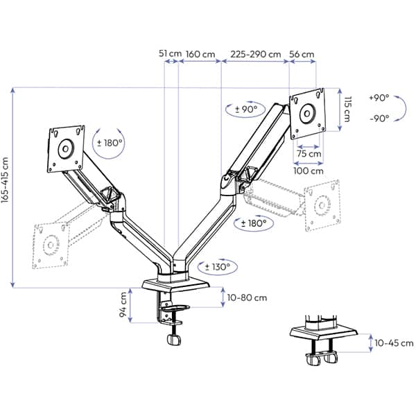Suporte para Monitor Articulado Duplo para monitores de 17 a 32 polegadas, Axion, Cinza, 139, Elements - CX 1 UN Suporte para Monitor Articulado Duplo para monitores de 17 a 32 polegadas, Axion, Cinza, 139, Elements - CX 1 UN