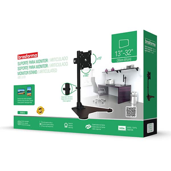 Suporte p/monitor articulado de mesa 13"-32" BM810 Brasforma Industria CX 1 UN
