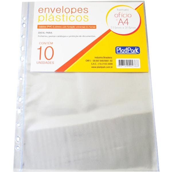 Protetor PVC A4 furação universal cristal 236 Plastpark PT 10 UN