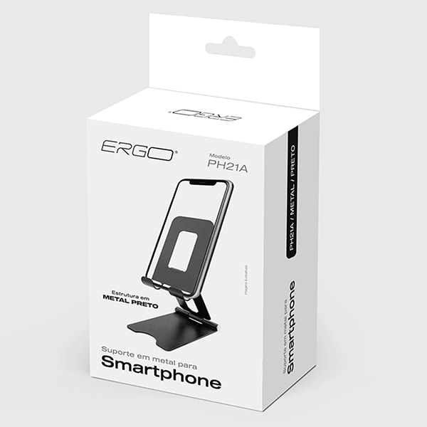 Suporte para Smartphone em Metal, Preto, PH21A, Ergo - CX 1 UN