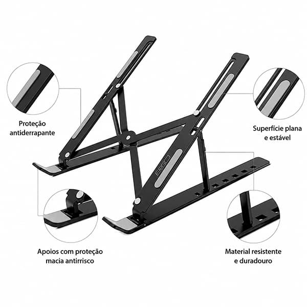 Suporte para notebook em alumínio, Preto, LSA4, Ergo - CX 1 UN