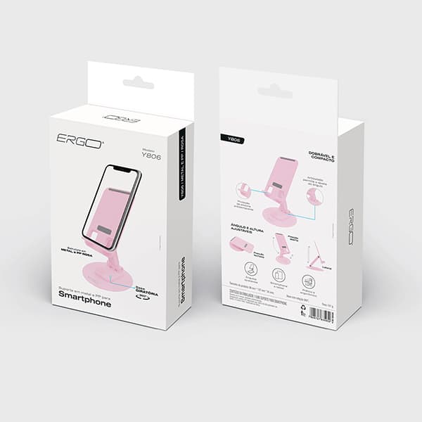 Suporte para Smartphones com base giratória, Rosa, Y806, Ergo - CX 1 UN