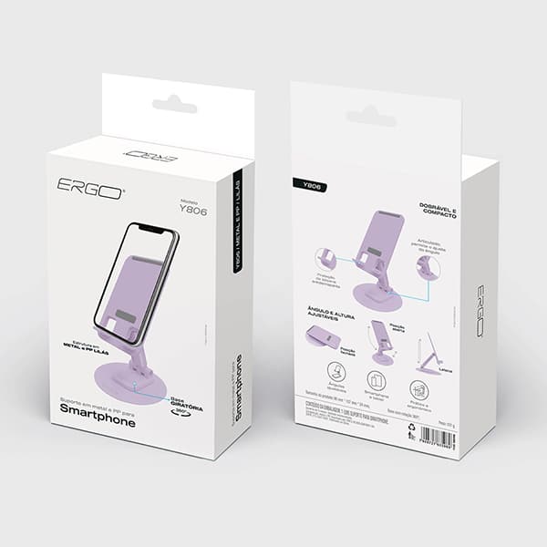 Suporte para Smartphones com base giratória, Lilás, Y806, Ergo - CX 1 UN