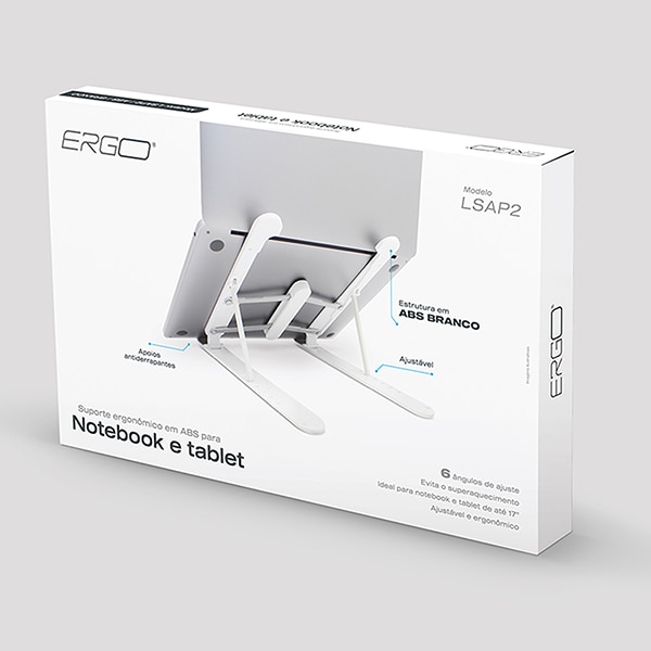 Suporte para notebook em Metal, Branco, LSAP2, Ergo - CX 1 UN