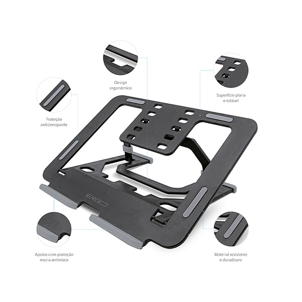 Suporte para notebook em Plástico, Preto, LSP14, Ergo - CX 1 UN