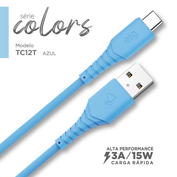 Cabo USB para Tipo-C, emborrachado, 1,2M, Azul, TC12T, Elg - 1 UN