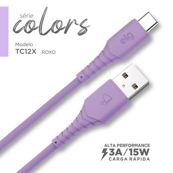 Cabo USB para Tipo-C, emborrachado, 1,2M, Roxo, TC12X, Elg - 1 UN