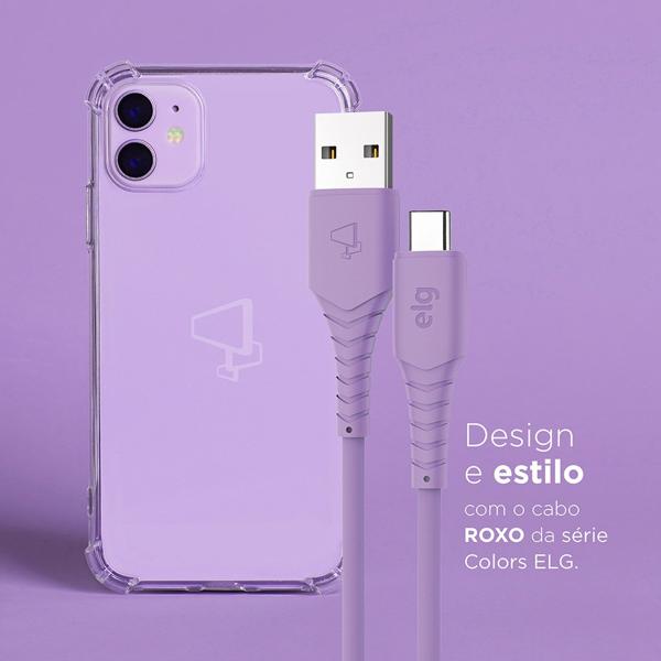 Cabo USB para Tipo-C, emborrachado, 1,2M, Roxo, TC12X, Elg - 1 UN